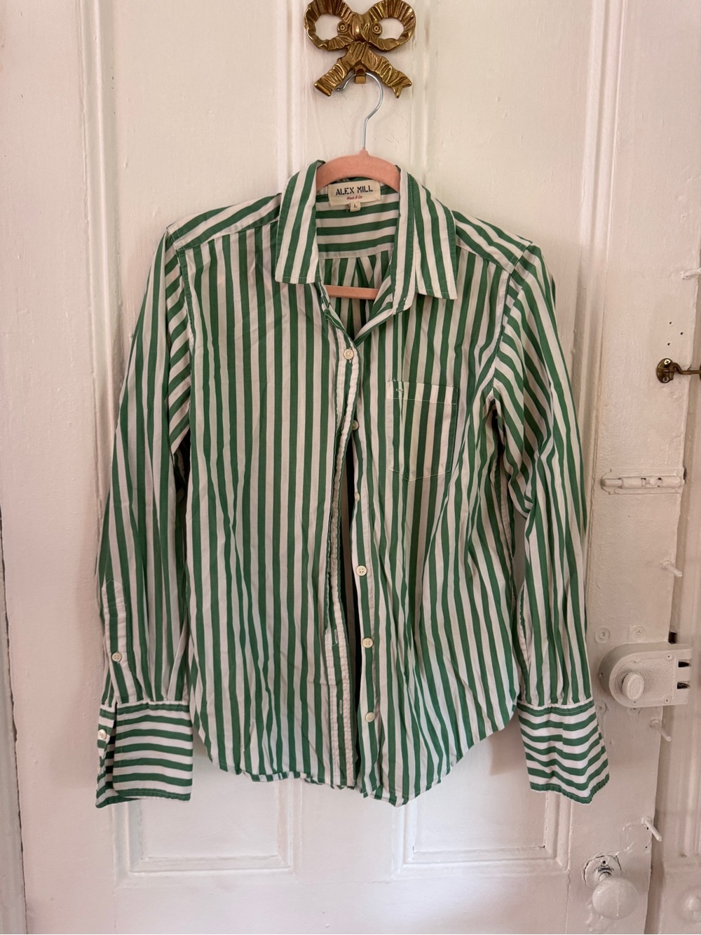 Alex Mill Green & White Striped Button-Down Shirt -